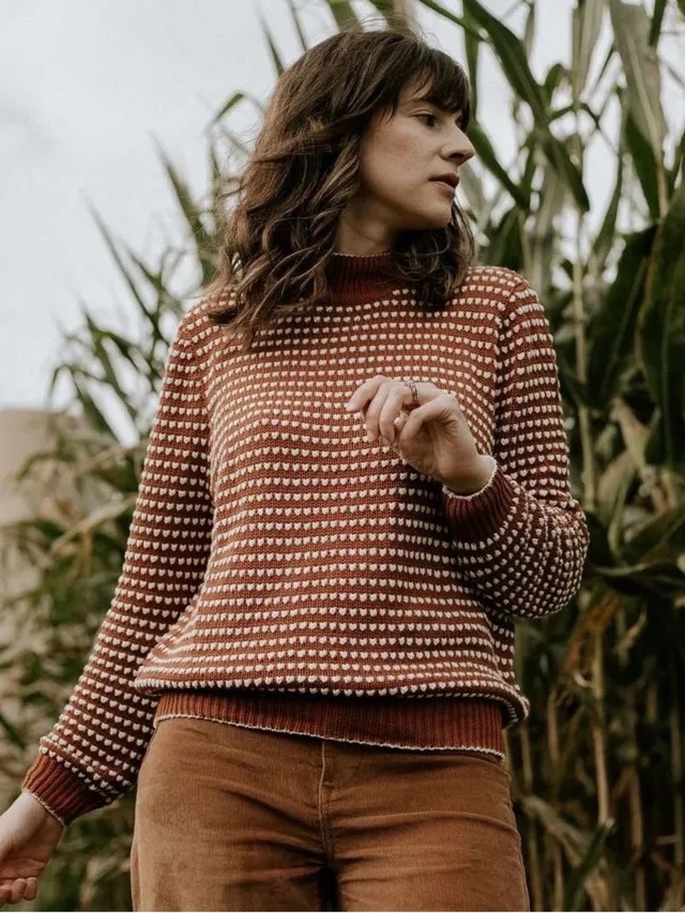 Amour Vert Rust Brown Patterned Knit Sweater - Women
